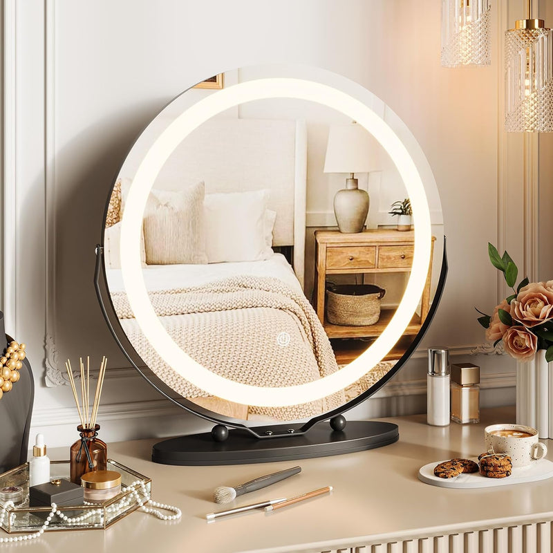 LED Vanity Mirror with Halo Lights – Dimmable, Touch Control, 360° Rotation