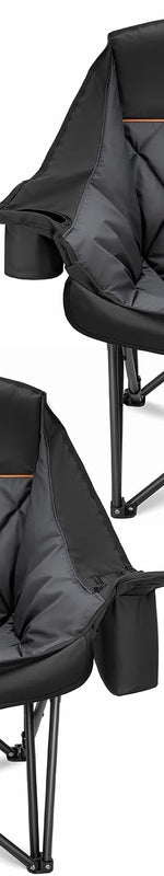 Black oversized folding camping chair with padded quilted seat - Black 37"H - 500 lbs (Set of 2)