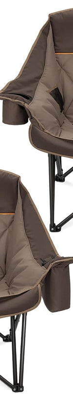 Black oversized folding camping chair with padded quilted seat - Khaki 37"H - 500 lbs (Set of 2)