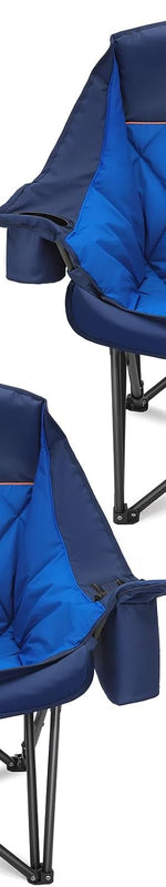 Black oversized folding camping chair with padded quilted seat - Blue 37"H - 500 lbs (Set of 2)