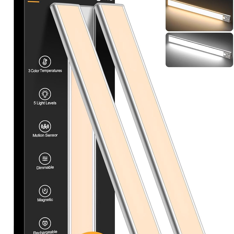Rechargeable Under Cabinet Lights with Motion Sensor, 2-Pack