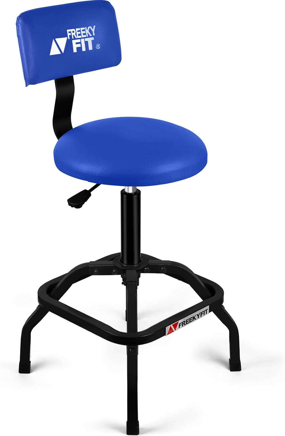 Adjustable Shop Stool with Backrest - Workbench Stool for Garage & Workshop, Swivel Bar Stool with Back Support, Padded Mechanic Stool - Blue 300 lb Adjustable Swivel Shop Stool with Backrest