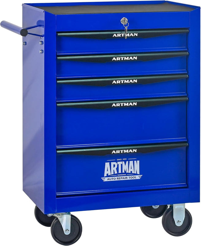Red steel 5-drawer desktop tool box organizer