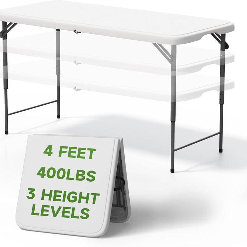 4 ft Adjustable-Height Folding Camping Table