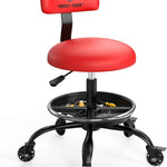 Rolling Mechanic Chair with Backrest and Footrest – Heavy Duty Shop Stool with Wheels, Adjustable Height Swivel Garage Chair