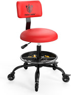 Rolling Mechanic Chair with Backrest and Footrest – Heavy Duty Shop Stool with Wheels, Adjustable Height Swivel Garage Chair