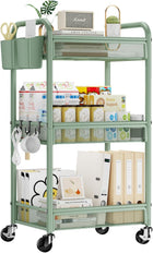 3-TIER ROLLING CART – METAL ORGANIZER WITH LOCKABLE WHEELS