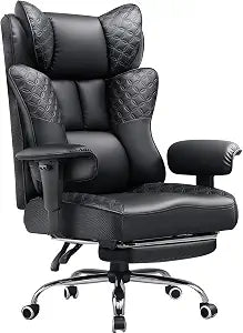 Big & Tall Office Chair with Footrest – Reclining Ergonomic Executive Chair, Wide Memory-Foam Seat, Adjustable Height