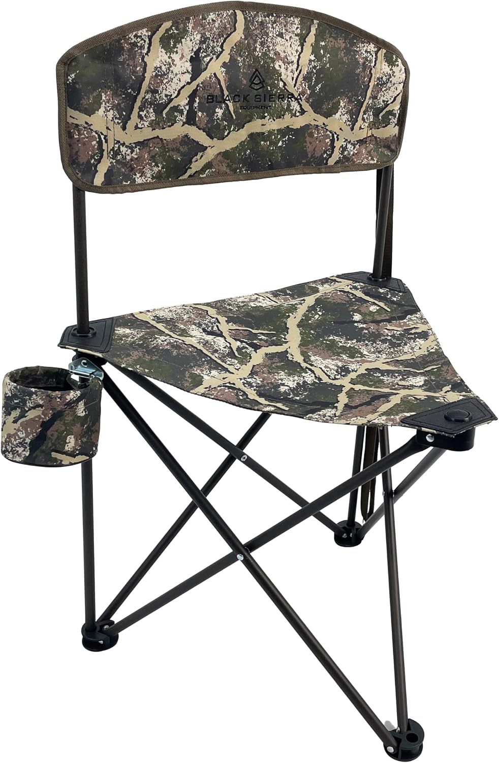 Tri-Lite Stool w/Back, Lightweight Portable Fishing Chair w/Cupholder and Carry Strap, Supports 225-Lb, Portable Outdoor Chair for the Hunting Blind, Camping, Travel, Hiking - Axs Camo Ranger Portable Hunting Stool