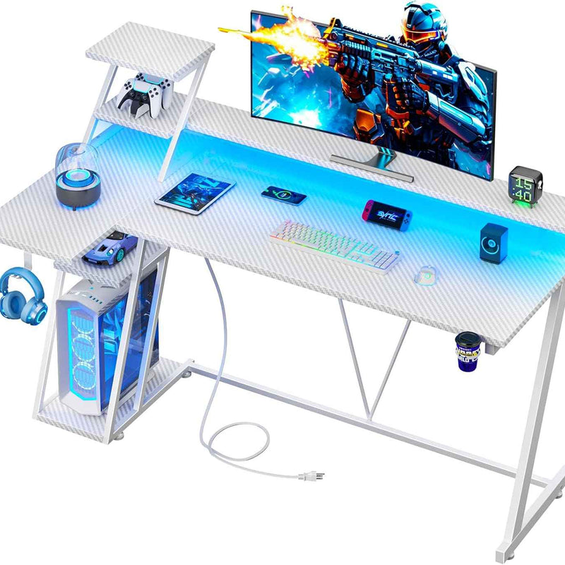 L-SHAPED GAMING DESK – LED LIGHTS & POWER OUTLETS