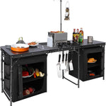 Camping Portable Cook Station/Kitchen Table, Folding Outdoor Cooking Table with Storage