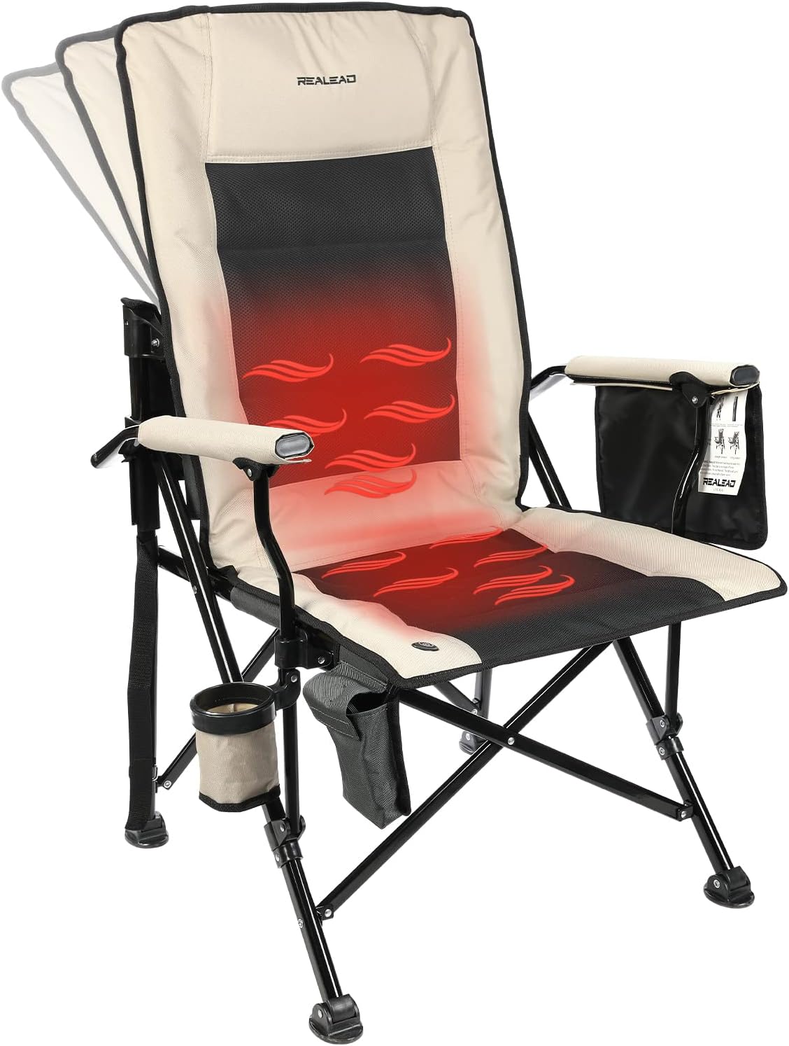 Heated Camping Chair for Adult Outdoor Activities - Portable Folding Heated Chair with 3 Adjustable Heat Levels, Heating Backrest Cushion Support 264LBS for Patio Camping (Battery Not Included) - Heated Beige Single Camping Chair