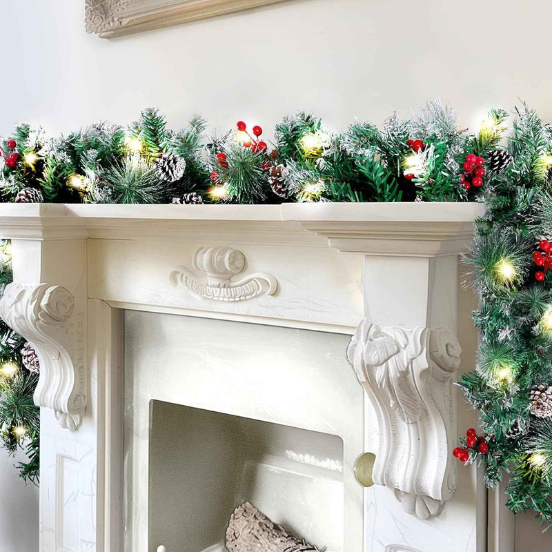 CHRISTMAS GARLAND WITH LIGHTS – PRE-LIT HOLIDAY GREENERY