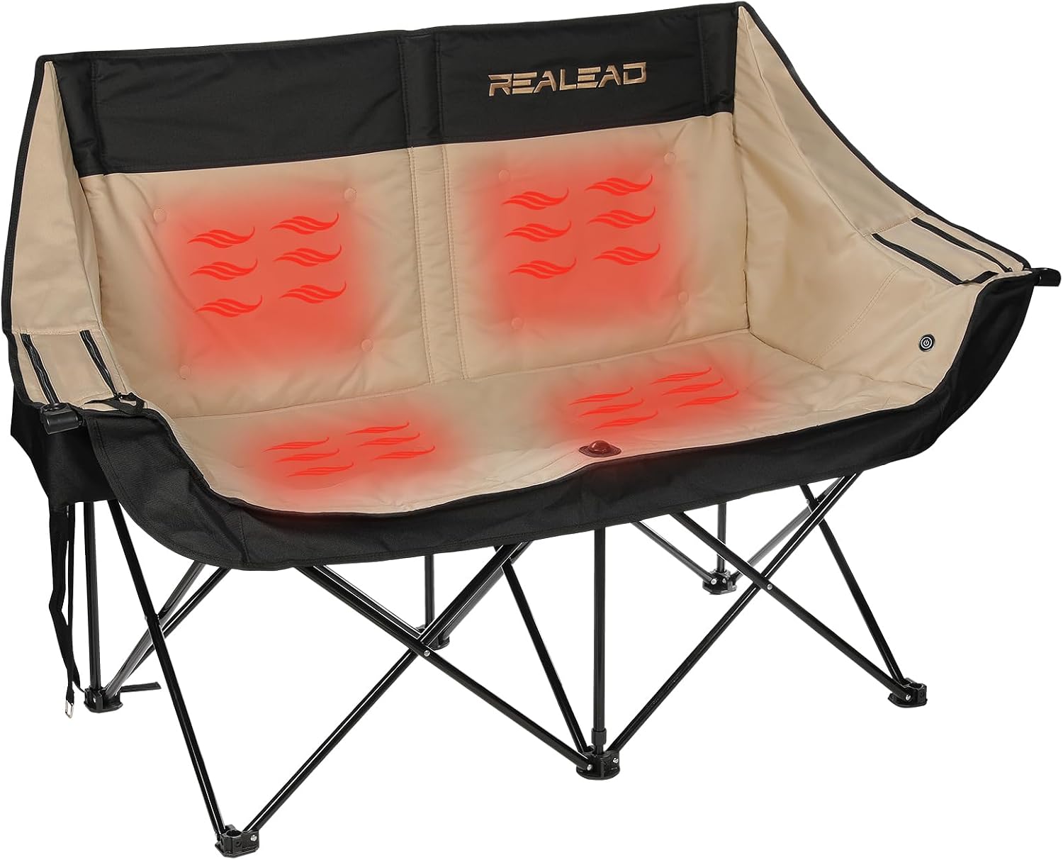 Heated Camping Chair for Adult Outdoor Activities - Portable Folding Heated Chair with 3 Adjustable Heat Levels, Heating Backrest Cushion Support 264LBS for Patio Camping (Battery Not Included) - Beige Heated Double Camping Chair