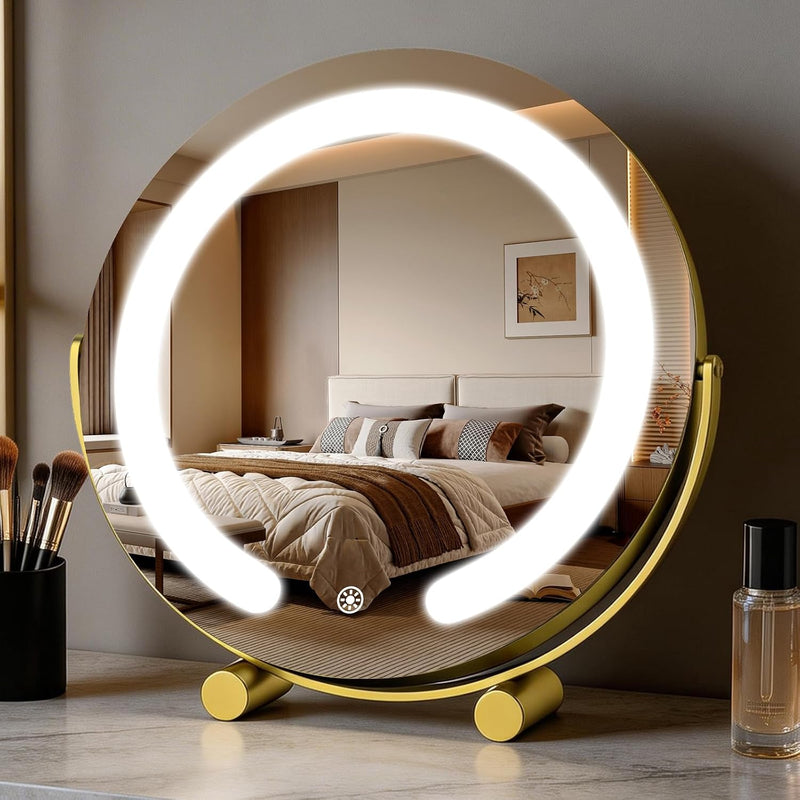 LED Vanity Mirror with Halo Lights – Dimmable, Touch Control, 360° Rotation