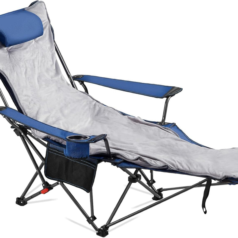 Premium Reclining Camping Chair with Footrest & Headrest – 4-Position Adjustable Recline