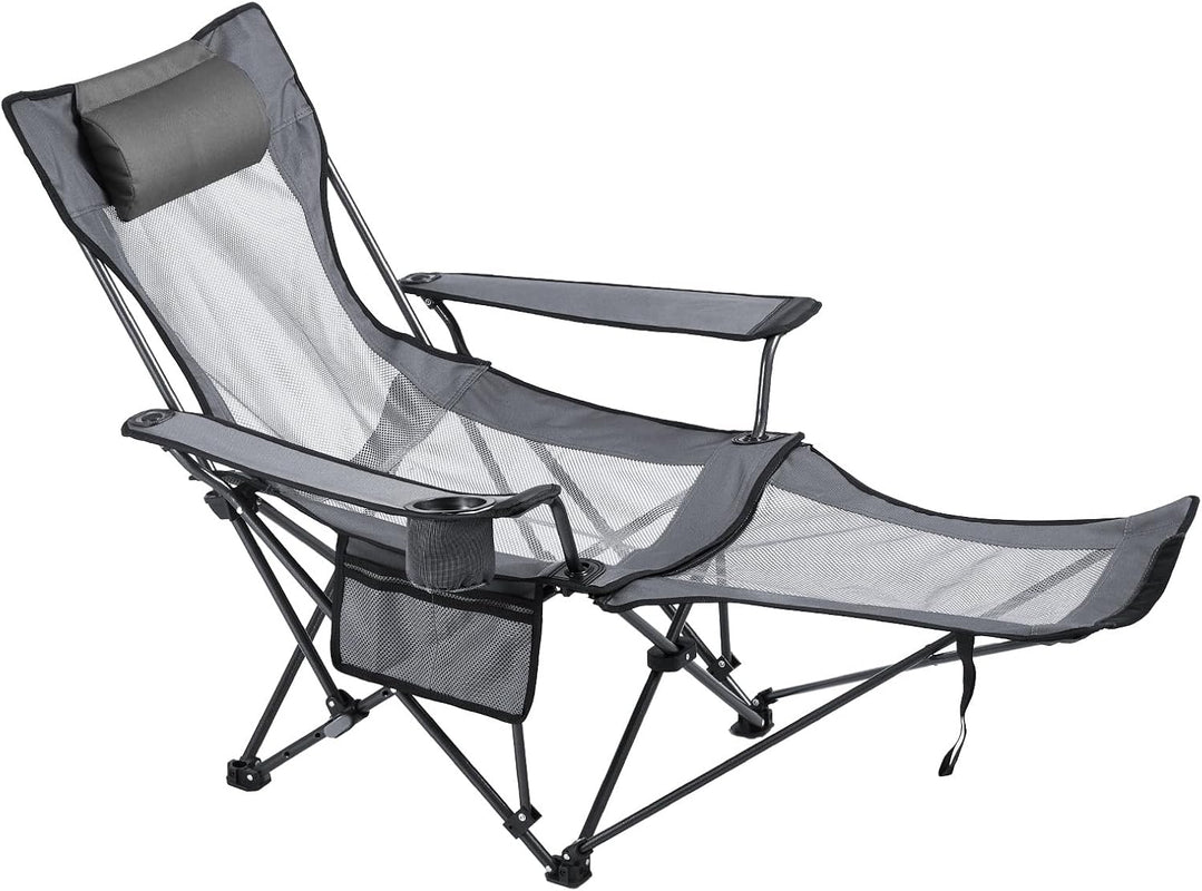 Premium reclining camping chair with footrest and headrest- 4-position adjustable recline