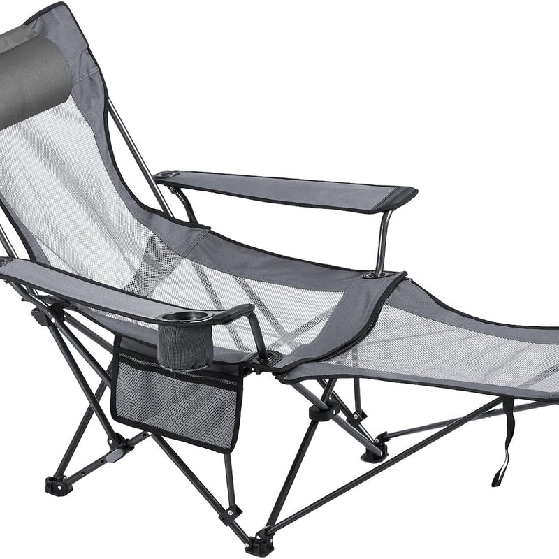 Premium Reclining Camping Chair with Footrest & Headrest – 4-Position Adjustable Recline