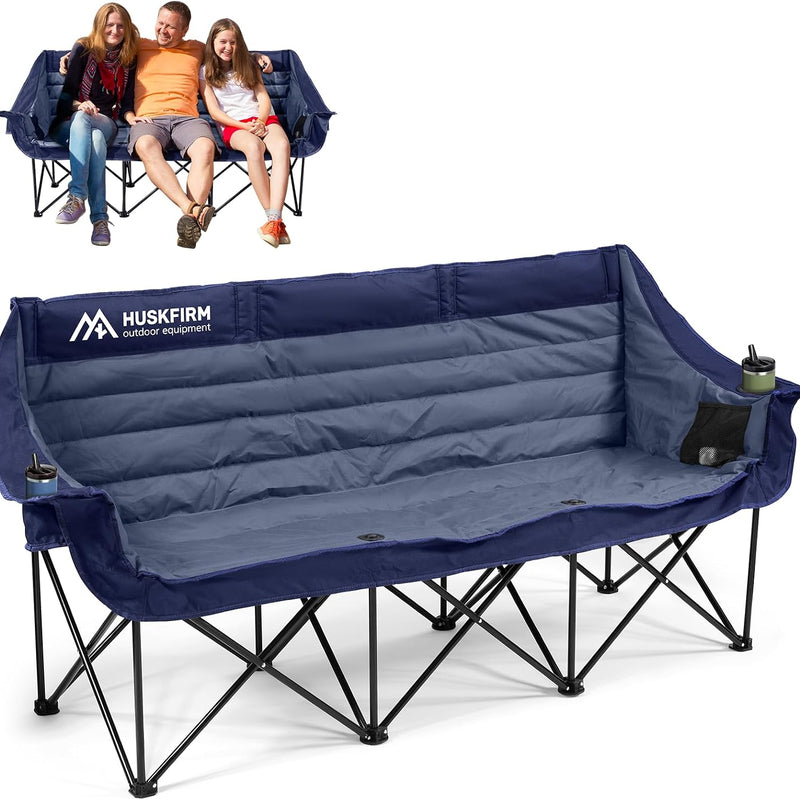 Oversized Padded 3-Person Folding Camping Loveseat Chair – Heavy Duty Outdoor Seating