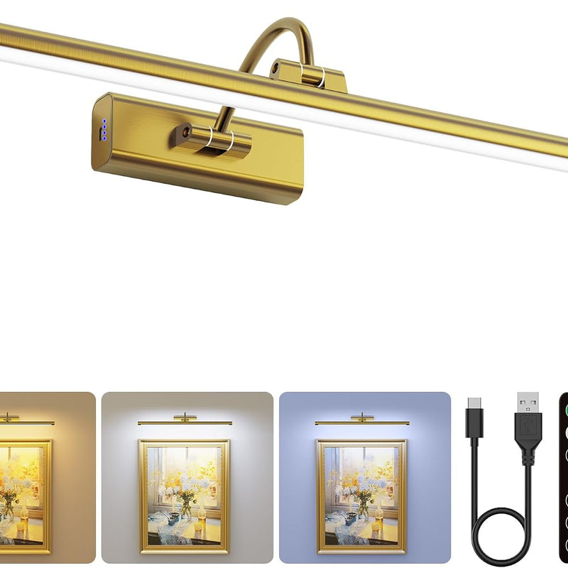 Battery Operated Picture Light for Wall – Rechargeable LED with Remote & Timer