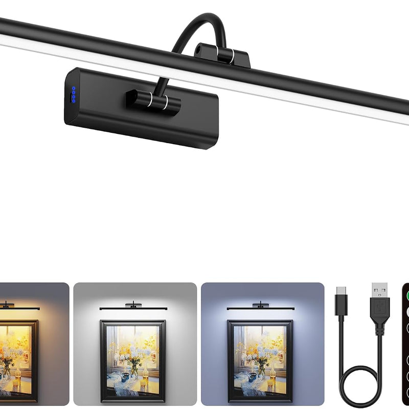 Battery Operated Picture Light for Wall – Rechargeable LED with Remote & Timer