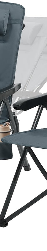 Black reclining camping chair with high back - hard armrests - side pocket - and included carry bag - Grey (2 Pack)
