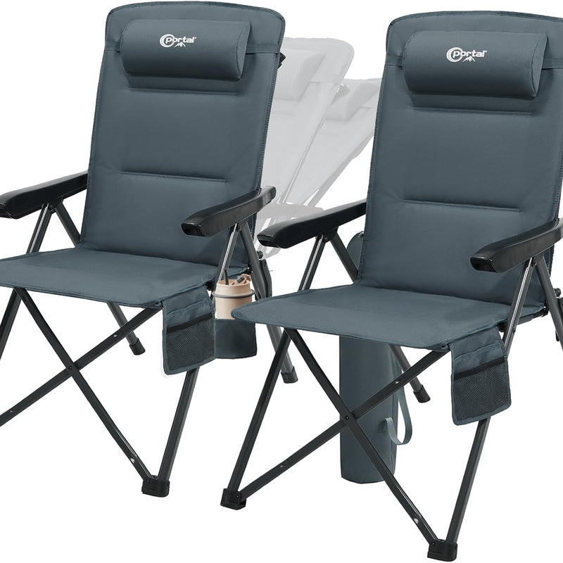 Reclining Camping Chair – 3-Position High-Back Folding Chair with Lumbar Support