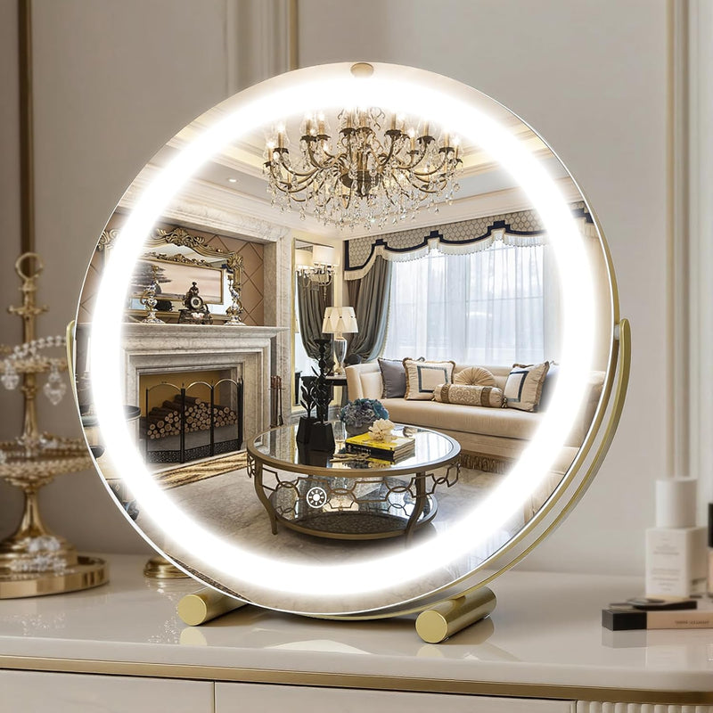 LED Vanity Mirror with Halo Lights – Dimmable, Touch Control, 360° Rotation