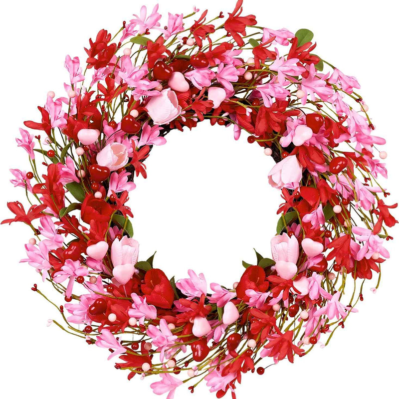 VALENTINE WREATHS FOR FRONT DOOR – HEART & BERRY FLORAL WREATH FOR VALENTINE’S DAY DÉCOR
