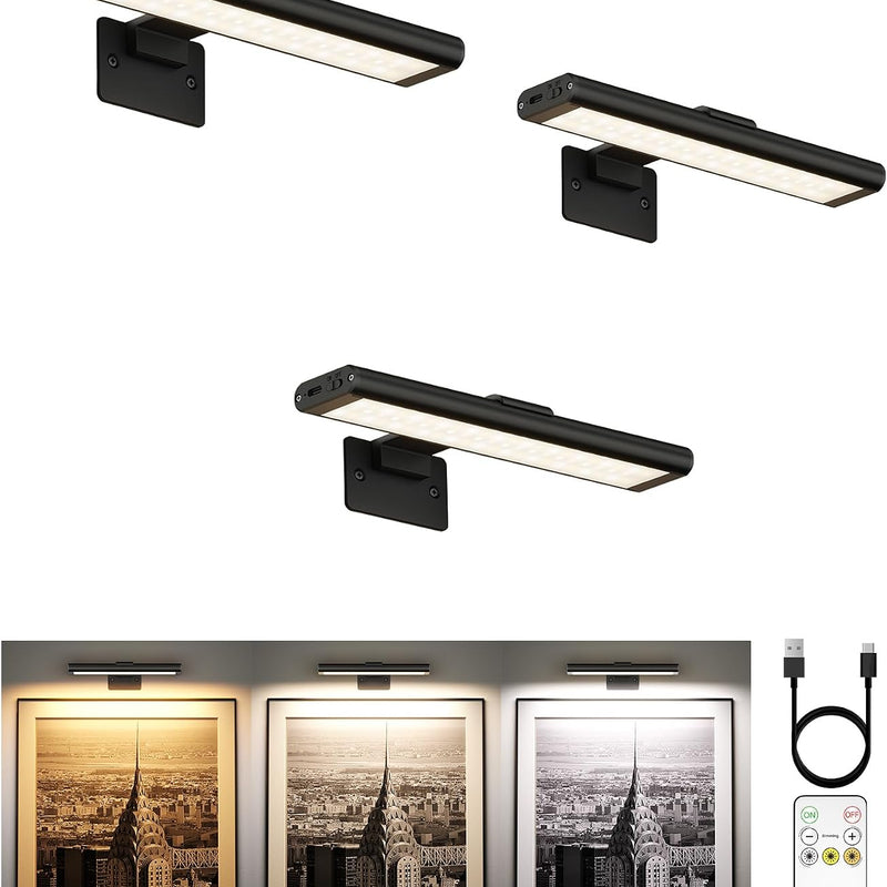 Rechargeable Picture Lights for Wall, 3-Pack — Round or Rectangular