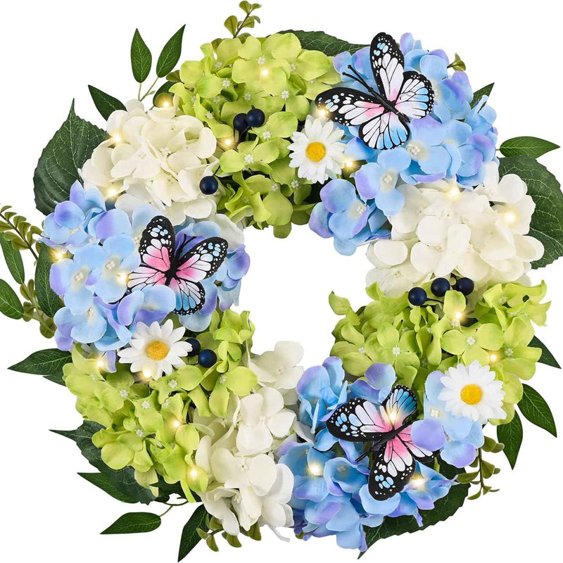 HYDRANGEA WREATH FOR FRONT DOOR – ARTIFICIAL FLORAL PORCH DÉCOR
