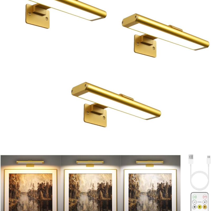 Rechargeable Picture Lights for Wall, 3-Pack — Round or Rectangular