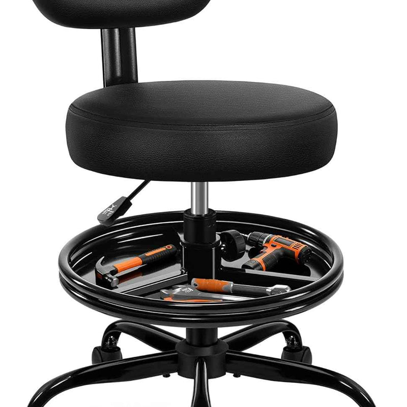 Rolling Mechanic Chair with Backrest and Footrest – Heavy Duty Shop Stool with Wheels, Adjustable Height Swivel Garage Chair