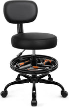 Rolling Mechanic Chair with Backrest and Footrest – Heavy Duty Shop Stool with Wheels, Adjustable Height Swivel Garage Chair