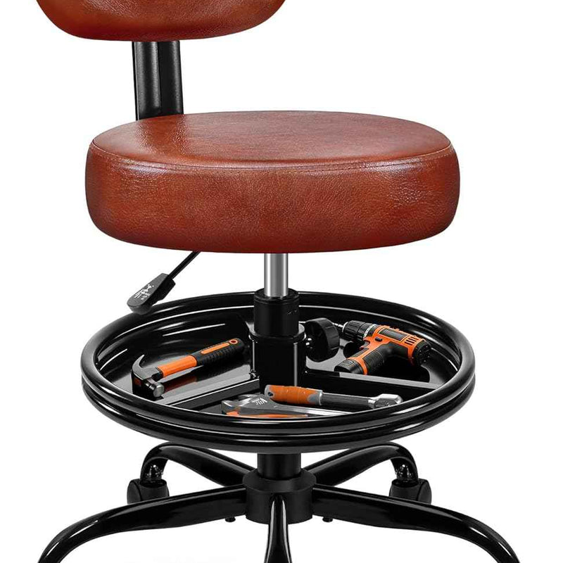 Rolling Mechanic Chair with Backrest and Footrest – Heavy Duty Shop Stool with Wheels, Adjustable Height Swivel Garage Chair