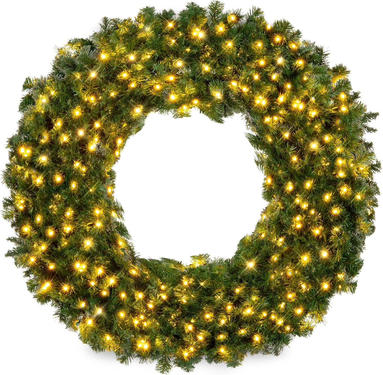 Artificial Christmas Wreath for Front Door, Christmas Wreaths, Greenery Winter Wreaths Holiday Decor - Green 24" Pre-Lit Artificial Fir Christmas Wreath