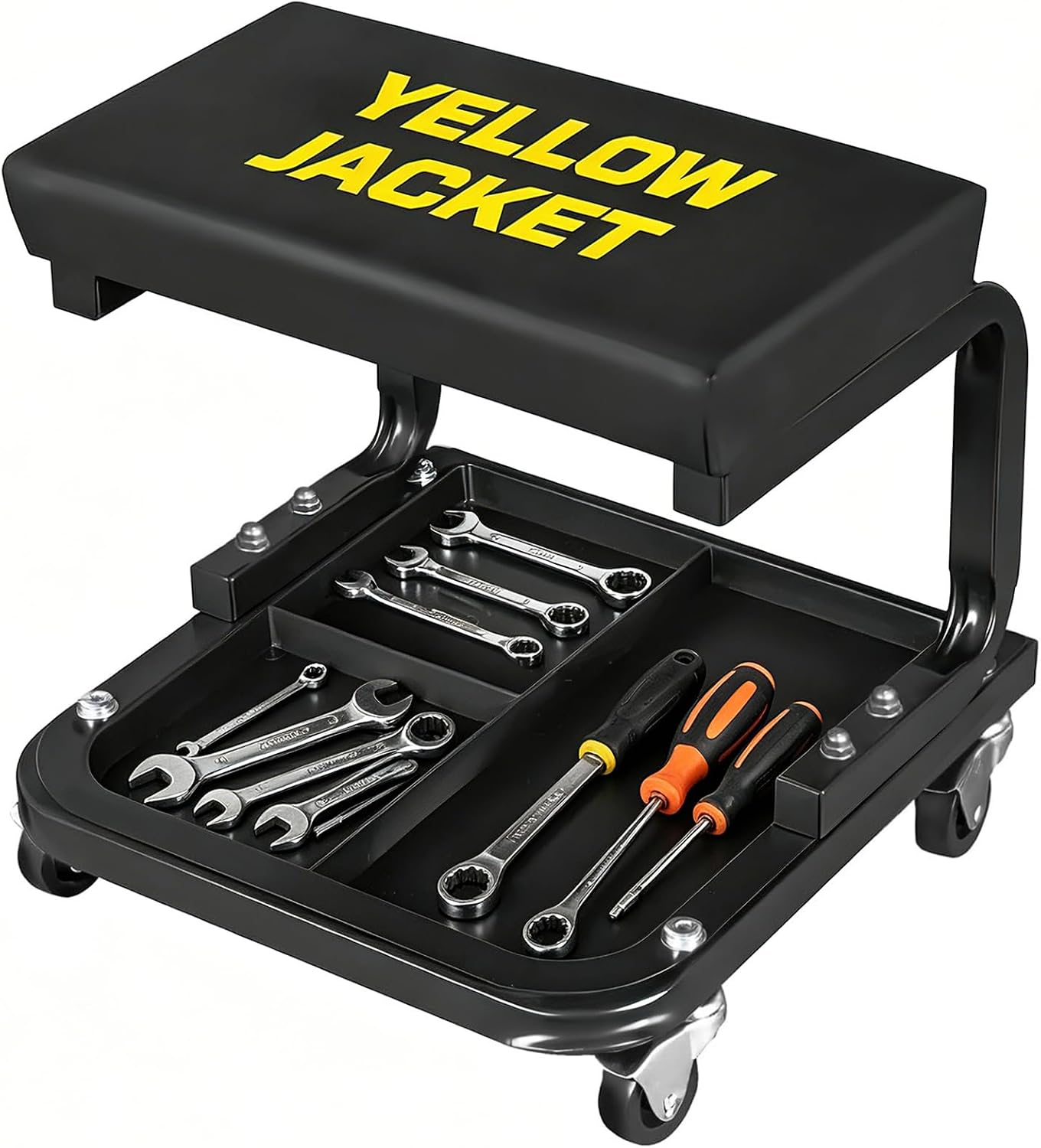 Rolling Mechanic Stool with Tool Tray - Creeper Seat with Wheels for Garage & Shop, Rolling Work Stool with Wheels for Mechanics, Auto Repair Workshop - Yellow 250 lbs