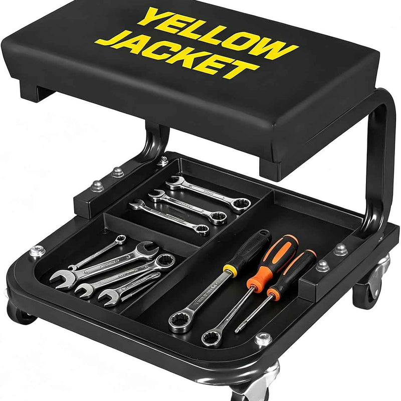 Rolling Mechanic Stool with Tool Tray - Creeper Seat with Wheels for Garage & Shop, Rolling Work Stool with Wheels for Mechanics, Auto Repair Workshop