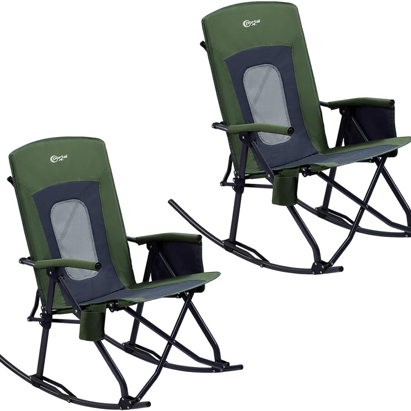 High Back Folding Rocking Camping Chair – Oversized Portable Outdoor Rocker with Cup Holder, Carry Bag & Heavy-Duty Steel Frame