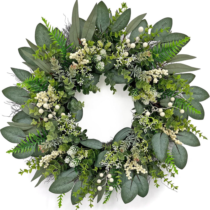 Eucalyptus Wreath for Front Door – Farmhouse Greenery Décor in 5 Styles (20"–26")