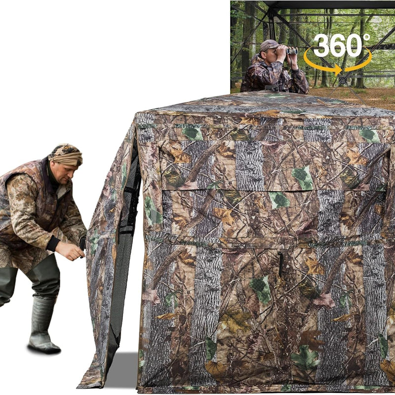 VEVOR Hunting Blind See Through Ground Blinds with Carrying Bag, 360 Degree Portable Camouflage Tent Durable Concealed Shelter with Silent Side Door and Window, for Turkey and Deer