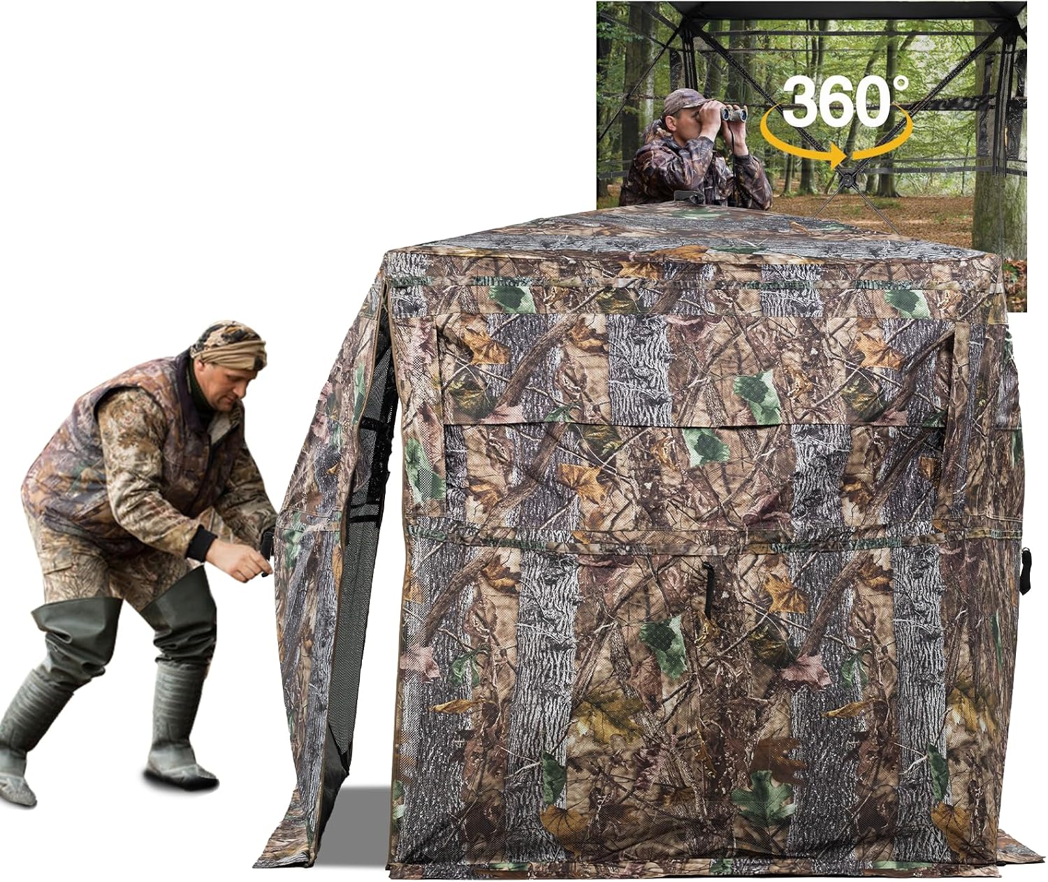 SucceBuy 270° & 360° See Through Pop Up Hunting Blind, 2-3 Person / 3-4 Person Ground Deer Blind with Carrying Bag, Portable Hunting Tent - 3-4 Person 360 deg