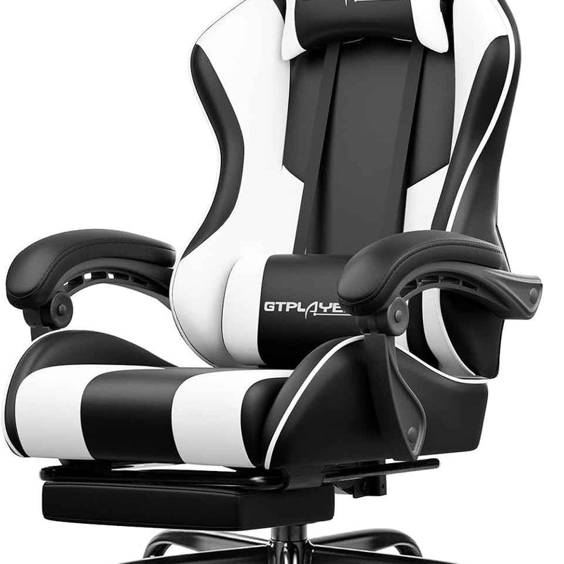 GAMING CHAIR WITH FOOTREST – LUMBAR SUPPORT & 360° SWIVEL