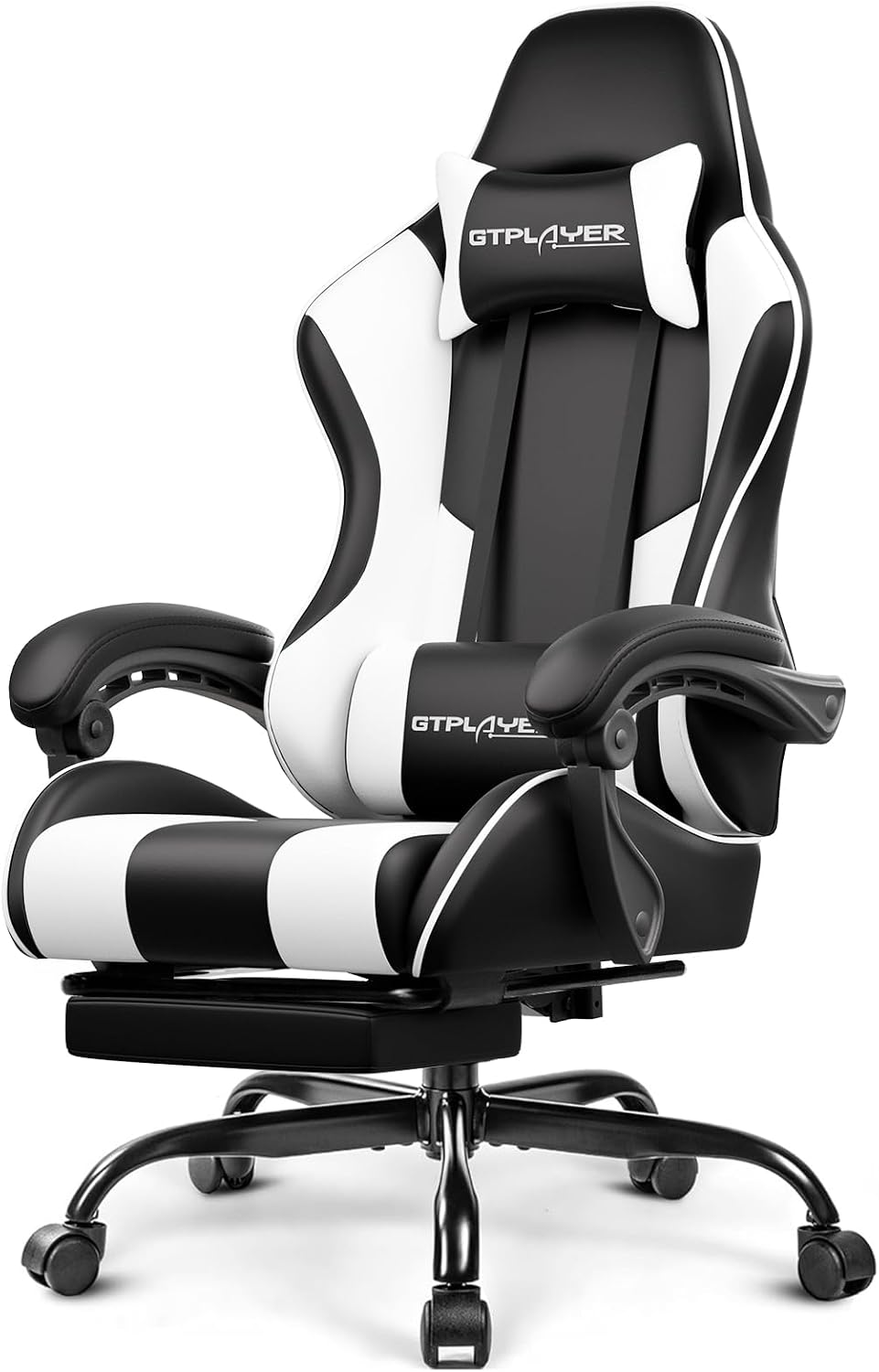 GAMING CHAIR WITH FOOTREST – LUMBAR SUPPORT & 360° SWIVEL - Pearl White Adjustable Gaming Chair with Footrest & Lumbar Support