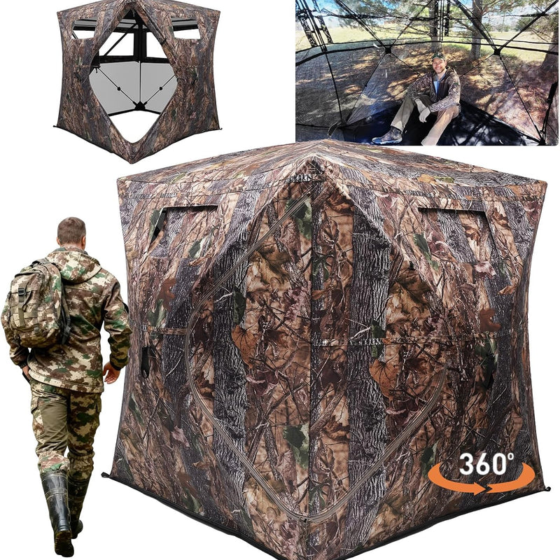 360° See-Through Pop-Up Hunting Blind with Floor Mat & Carry Bag – 2-3 & 3-4 Person