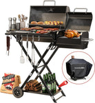 Portable Charcoal Grill with Smoking Function, Foldable Suitcase Design with Wheels, Multi-Tier Storage Rack & Waterproof Cover for Outdoor BBQ Parties - Media 1
