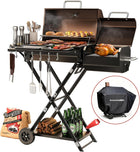 Portable Charcoal Grill with Smoking Function, Foldable Suitcase Design with Wheels, Multi-Tier Storage Rack & Waterproof Cover for Outdoor BBQ Parties