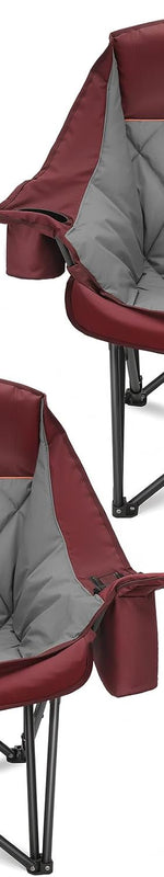 Black oversized folding camping chair with padded quilted seat - Red 37"H - 500 lbs (Set of 2)