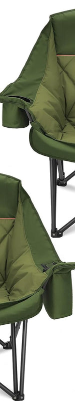 Black oversized folding camping chair with padded quilted seat - Green 37"H - 500 lbs (Set of 2)