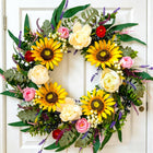 Artificial Sunflower & Lemon Wreath for Front Door – Summer Farmhouse Welcome Wreath with Daisy & Eucalyptus Accents, Year Round Porch Wall Decor